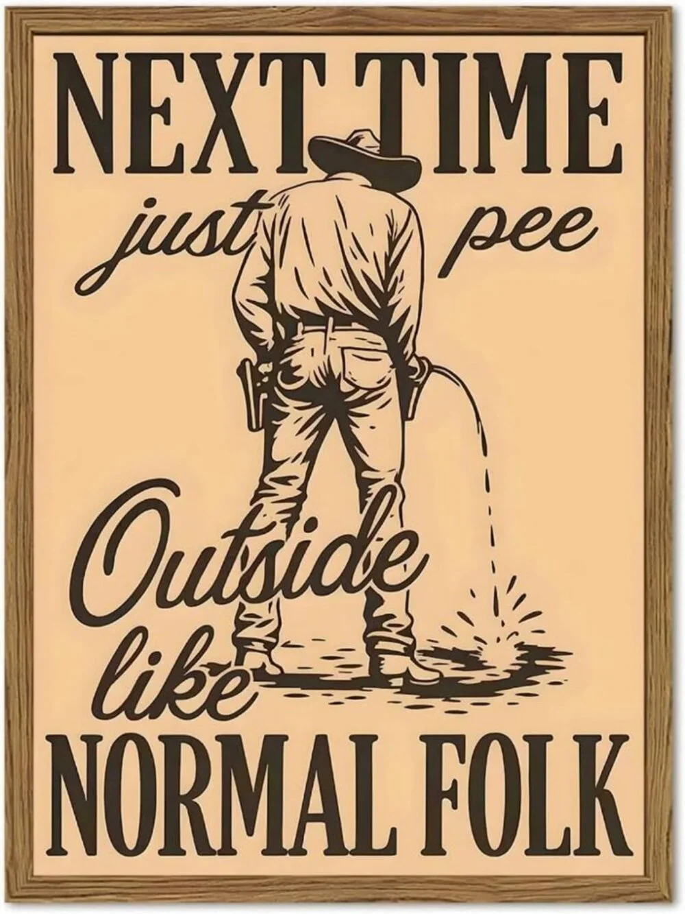 Funny Western Cowboy Bathroom Wall Art - Vintage Southwest Decor, 12x16 Framed